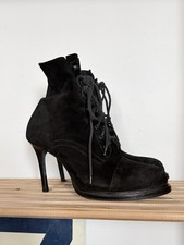 VTG Ann Demeulemeester Suede Lace Up Ankle Boots Stiletto Heel Avant Garde IT 41
