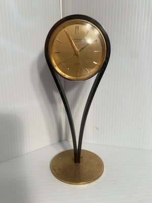 RARE SWISS LOOPING TEARD ROP 15 JEWELS 8 DAY ALARM DESK CLOCK 50s MID CENTURY