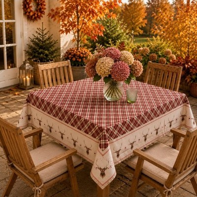 Clayre & Eef Tischdecke Tischtuch Hirsch in Varianten rot Beige kariert