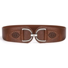 SANSTHS Vintage Women Stretchy Wide Belt Chunky Buckle Elastic Wide Waist Bel...