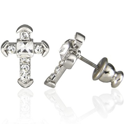 Forever Silver Austrian Crystal Sm ''V'' Cross Earrings E106S