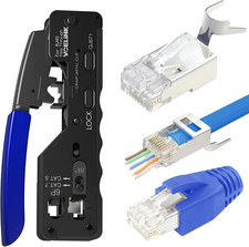 RJ45 Pass Through Crimping Tool Bundle with 30 Cat7/Cat6A Connectors