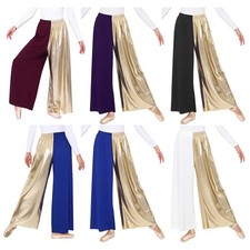 Women Dancewear Waistband Long Pants Wide Leg Trousers Worship Lyrical Praise