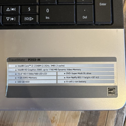 Acer Travelmate P253 i3 2nd gen, no HDD and no PSU - spares or repairs - Picture 2 of 4