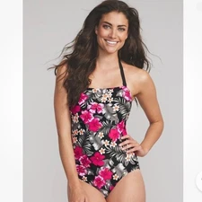 FIGLEAVES FLORA UNDERWIRED BANDEAU SWIMSUIT Women Size 34E Black Multi NEW