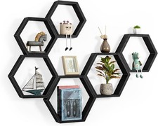 YBING Hexagon Floating Shelves Black Hexagon Shelves for Wall
