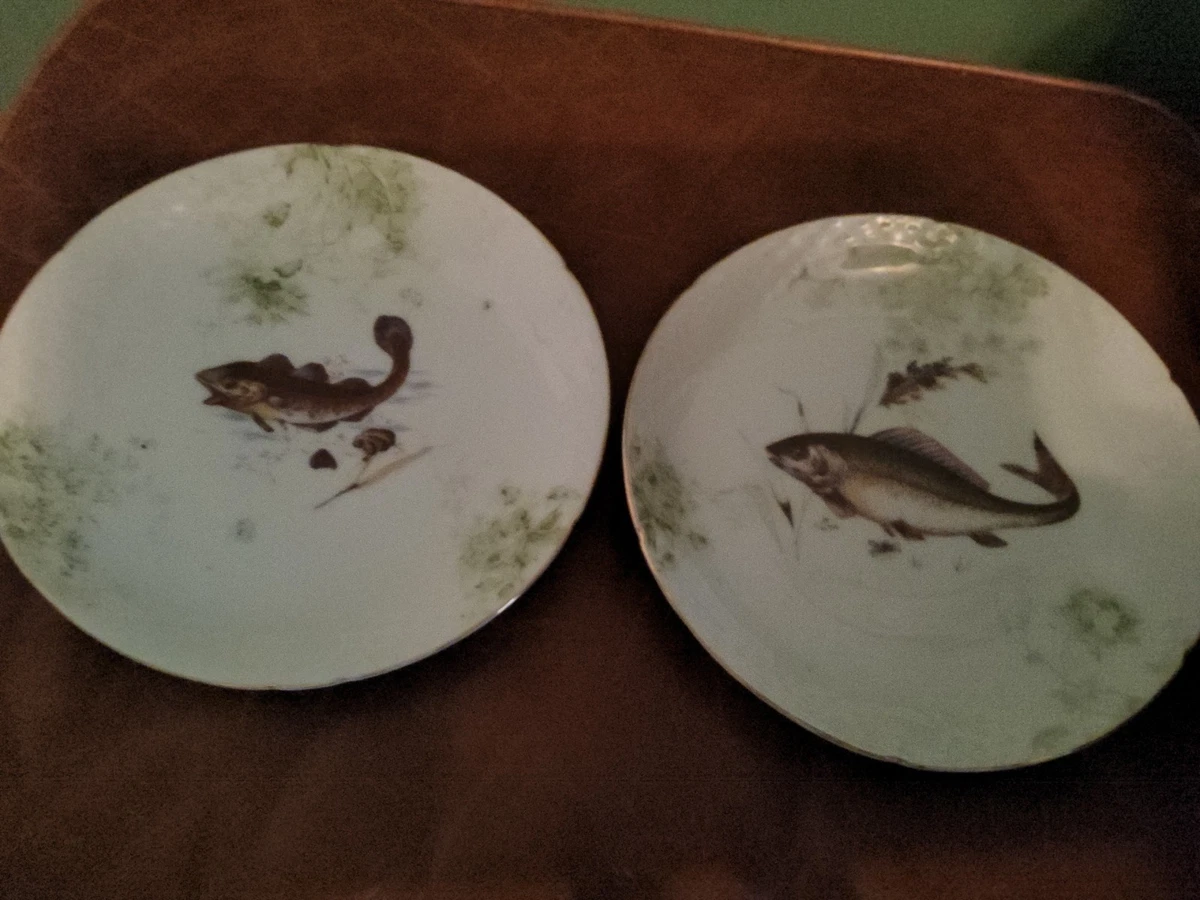 スペイン製【アンティーク魚飾金属盤】vergngene AUKtion19К Antique Fish Set In Antique Ceramic & Porcelain Plates & Chargers