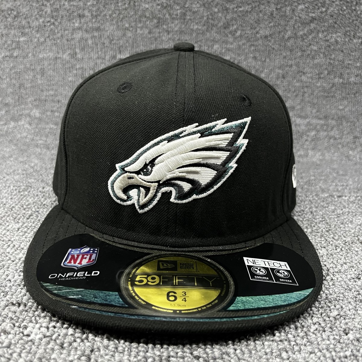 New Era 59FIFTY Philadelphia Eagles Black Fitted Hat 6 3/4 NFL NE TECH Cap Kids