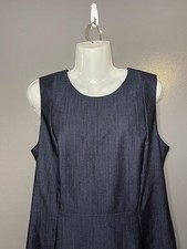 Calvin Klein Dress Womens 12 Blue Sleeveless Round Neck Sheath Knee Length Work