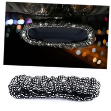 Bling Rear View Mirror Cover with Crystal Rhinestones,Fluffy Car White Diamond