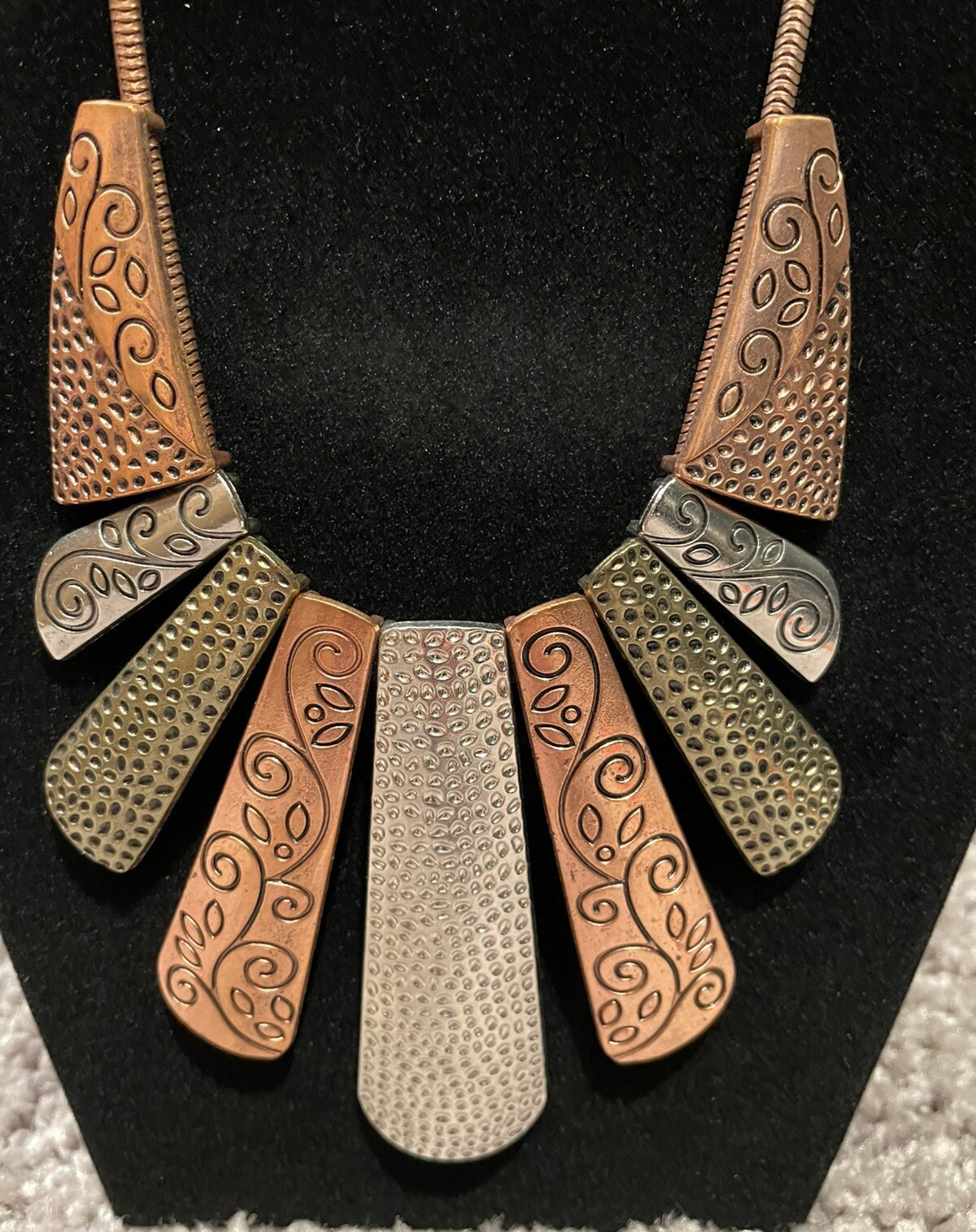 Copper Bronze Silver Tone  Rectangular Textured N… - image 2