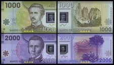 Chile 1000 and 2000 Pesos 2012, Polymer, AA Prefix + Low number 92