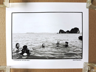 Michelle Yeoh Pierce Brosnan candid photo 1997 Tomorrow Never Dies James Bond