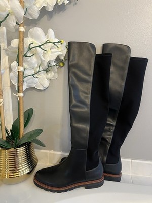 Stuart Weitzman Adrina City OTK Boots Black Leather/Stretch Size 9 $775