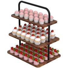 Cupcake Stand 3-Tier Dessert for 52 Cupcakes Wood  Metal Tower Display Premium