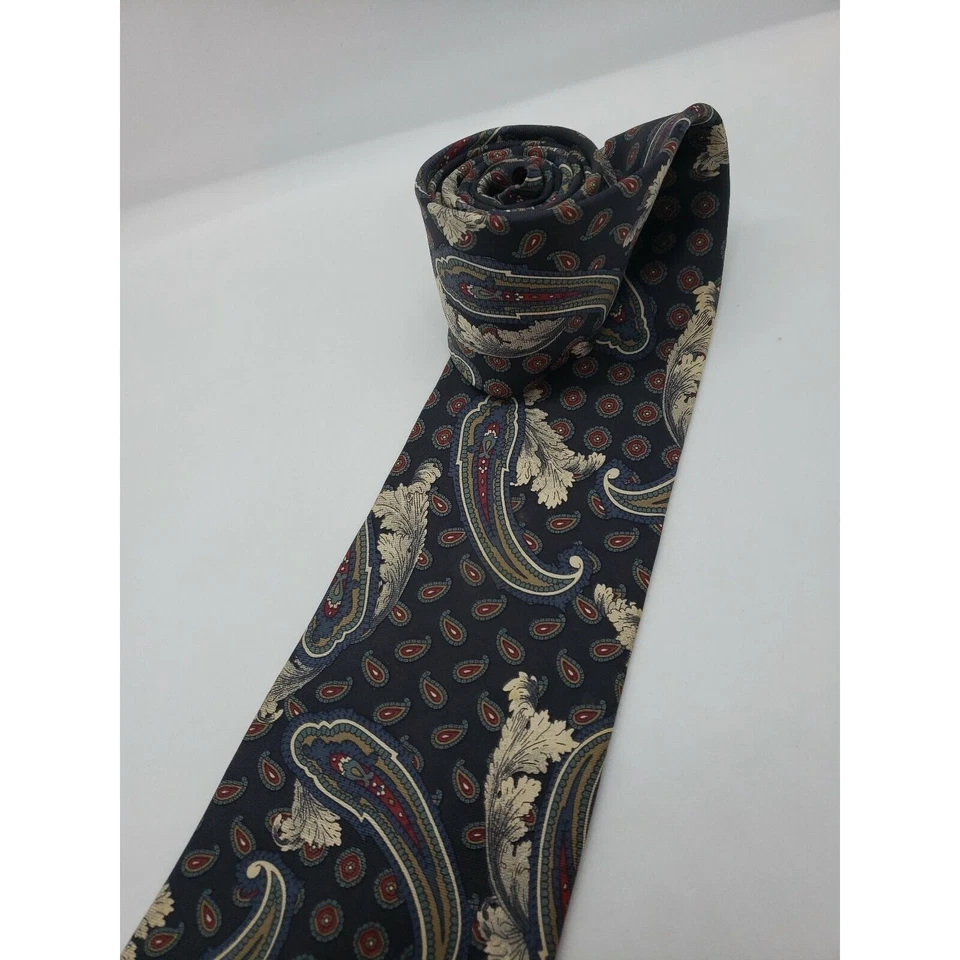 Gravata masculina Don Loper Beverly Hills vermelha cinza paisley floral - Imagem 3 de 4