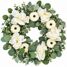 White Floral Eucalyptus Wreath Artificial Greenery Front Door Wall Decor