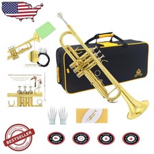 Beginner Brass Trumpet, B Flat, Golden, Case  Accessories, Pro Sound