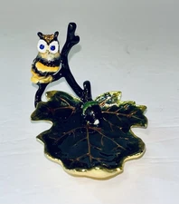 Cherished Treasures Owl Trinket Dish Jeweled Collection Enameled Metal - EUC