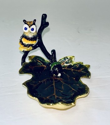Cherished Treasures Owl Trinket Dish Jeweled Collection Enameled Metal - EUC