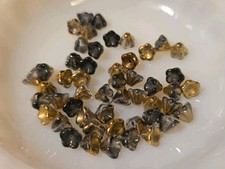 50 Czech Glass Bell Flower Beads Blue/Gold Transparent 6x8mm