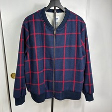 NWT Old Navy Mens XXL Wool Blend Sherpa Lined Bomber Jacket Navy Red Plaid