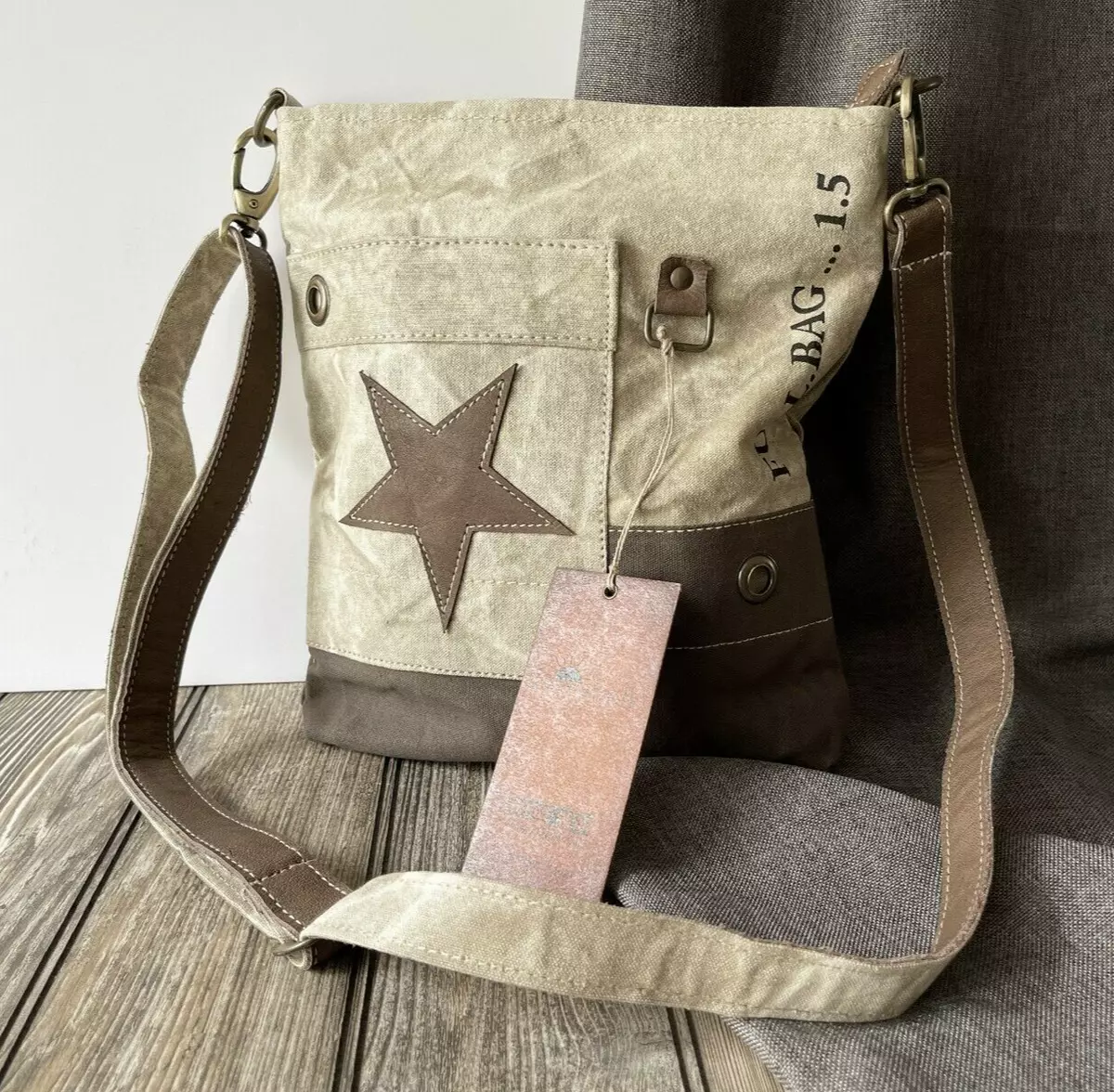 Canvas Leather Vintage Star Adjustable Strap Messenger Crossbody Shoulder Bag