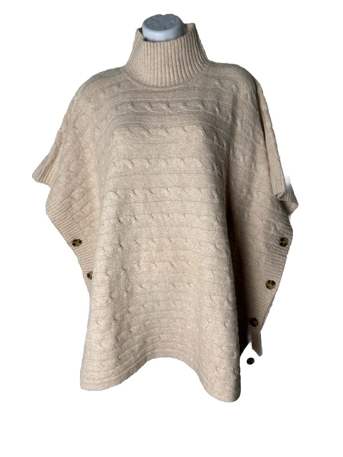 Hem & Thread Sleeveless Cape Poncho Womens Size S/M Oatmeal Color Cable Knit NWT