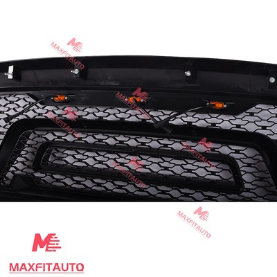 KUAFU Front Hood Bumper Grille Compatible with 2006-2009 Dodge RAM 2500 3500 2006-2008 Dodge RAM 1500 Replacement Shell Big Horn Horizontal Style Grill - Matt Black W/Light
