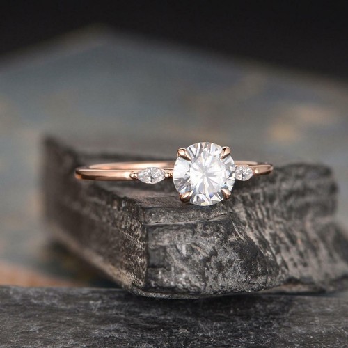 1.30 Ct Round Cut White Moissanite Solitaire Engagement Ring 14K Rose Gold Over - Picture 2 of 4