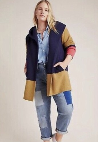 Cappotto maglione lana con cappuccio Anthropologie Field Flower Valerie color block piccolo - Foto 3 di 7