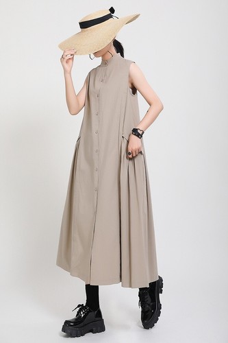 Japanese women irregular casual loose Cotton linen dress - Picture 9 of 17