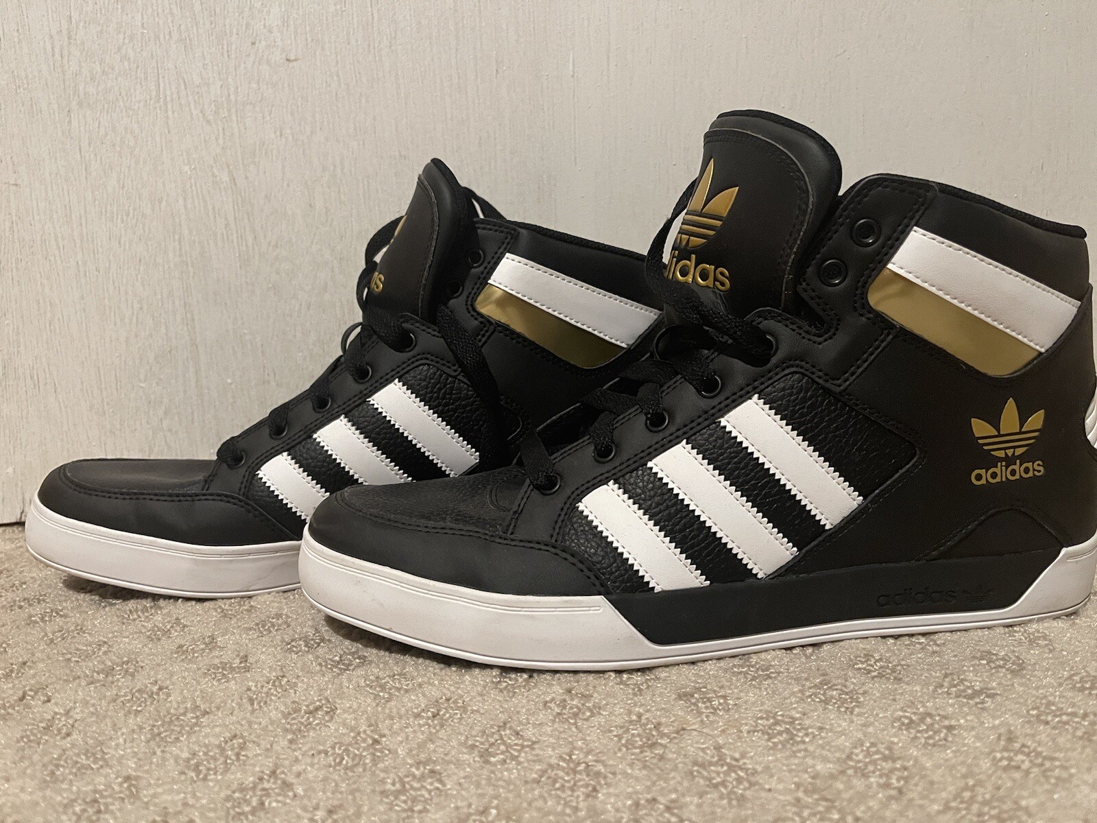 Size 11.5 - adidas Hard Court High Black White Gold | eBay