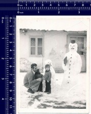 Man Kids Winter Snowman, Snow Children Man Family Vintage Photo Original