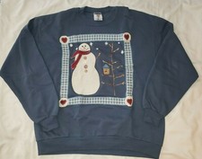VTG 80s Ugly Christmas Sweatshirt Snowman Handmade Adult XL Jerzees Blue Sweater