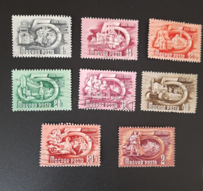 BRIEFMARKE UNGARN MAGYAR POST STAMP 5 EVES TERV 8 Werte gebraucht