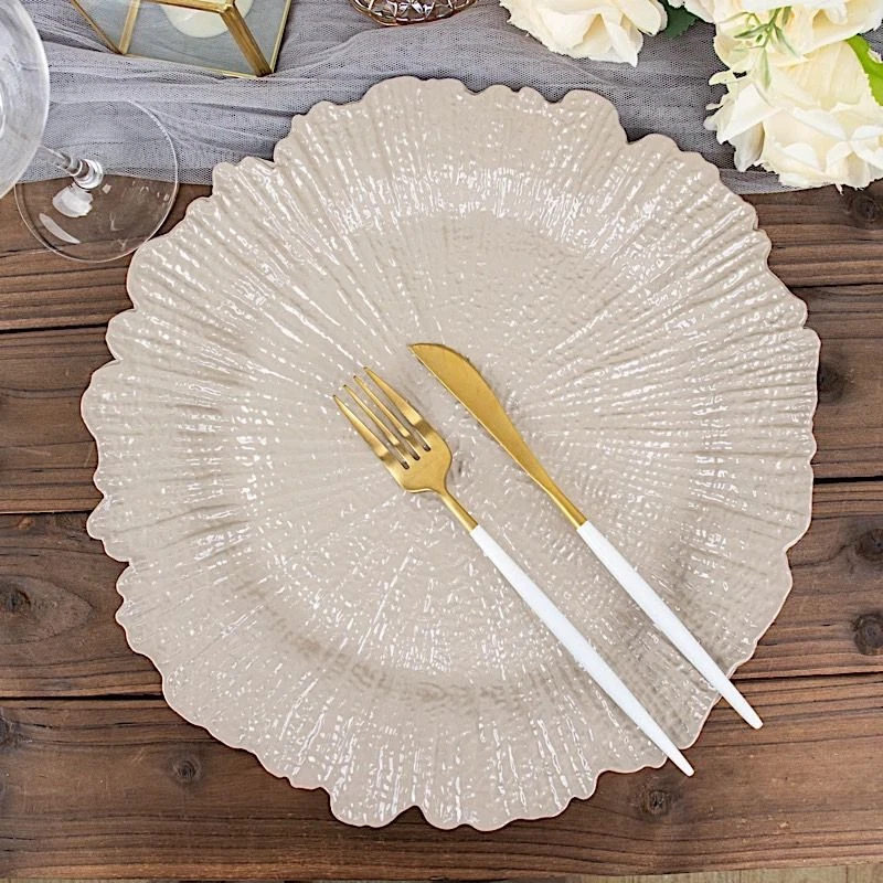 24 Platos Cargador Texturizados Redondos TAUPE 13" Boda Cena Decoraciones Hogar Foto 4 de 4