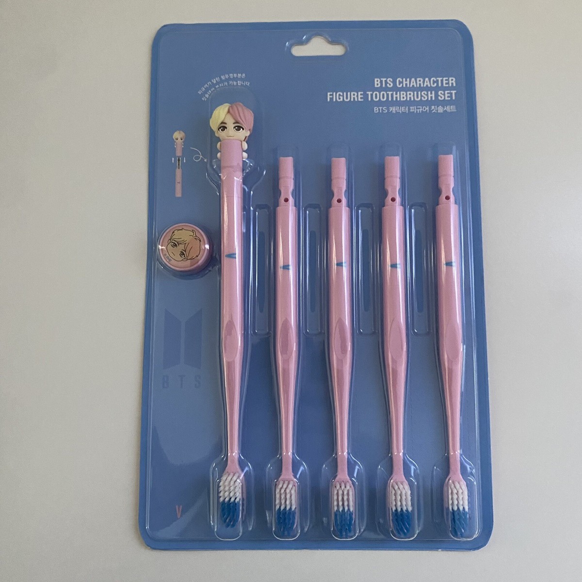 K-Pop BTS BT21 V Character Figure Toothbrush Set 5 Pack Korea NEW