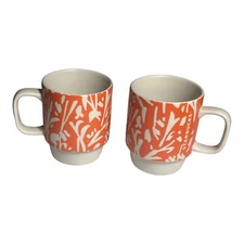Set of 2 Stacking Starbucks Mugs Mod Orange White Floral Spring 2016 and 2017 
