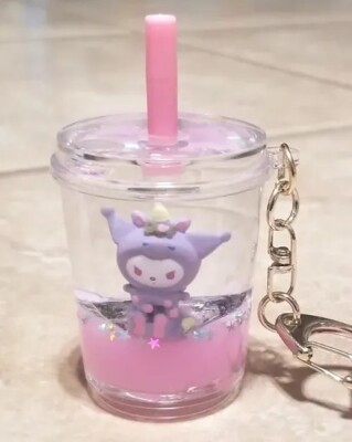 Sanrio Tsunameez Unicorn Kuromi Pink Drink Glitter Shaker Keychain