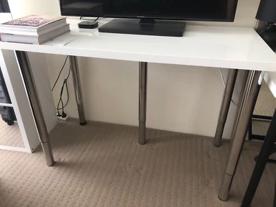High Gloss White Desk 47 Table Top 5 Steel Adjule Legs High Gloss White Desk Table Top 5 Steel Adjule Legs