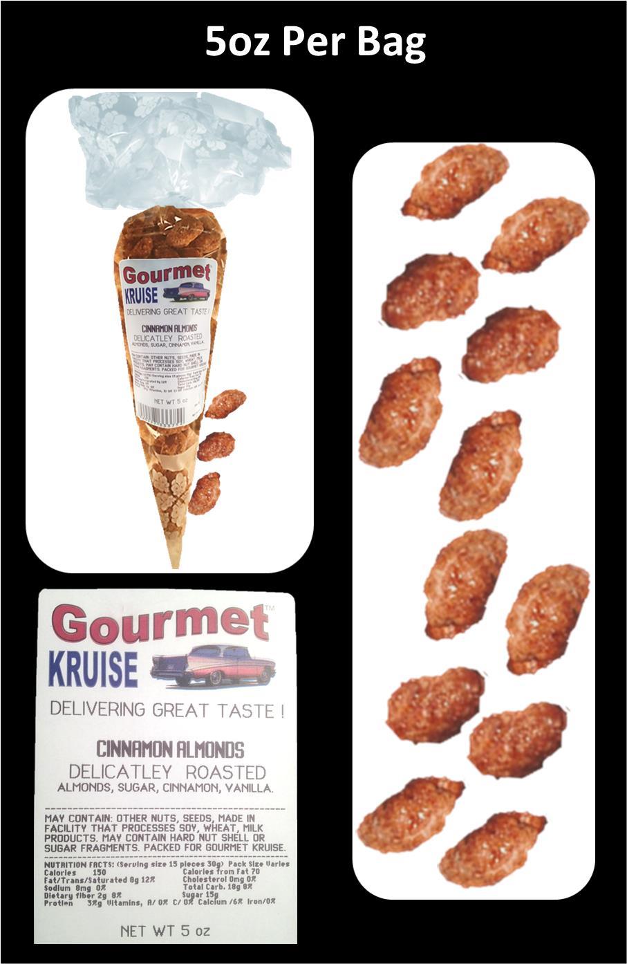 Almonds Cinnamon Roasted (3 Pack) (NET WT 15 OZ) Gourmet Kruise&reg; Signature Bags
