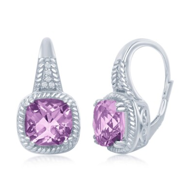Ohrringe vier Krappen 0,7476 cttw Amethyst Seil Design 0,07 cttw weißer Topas