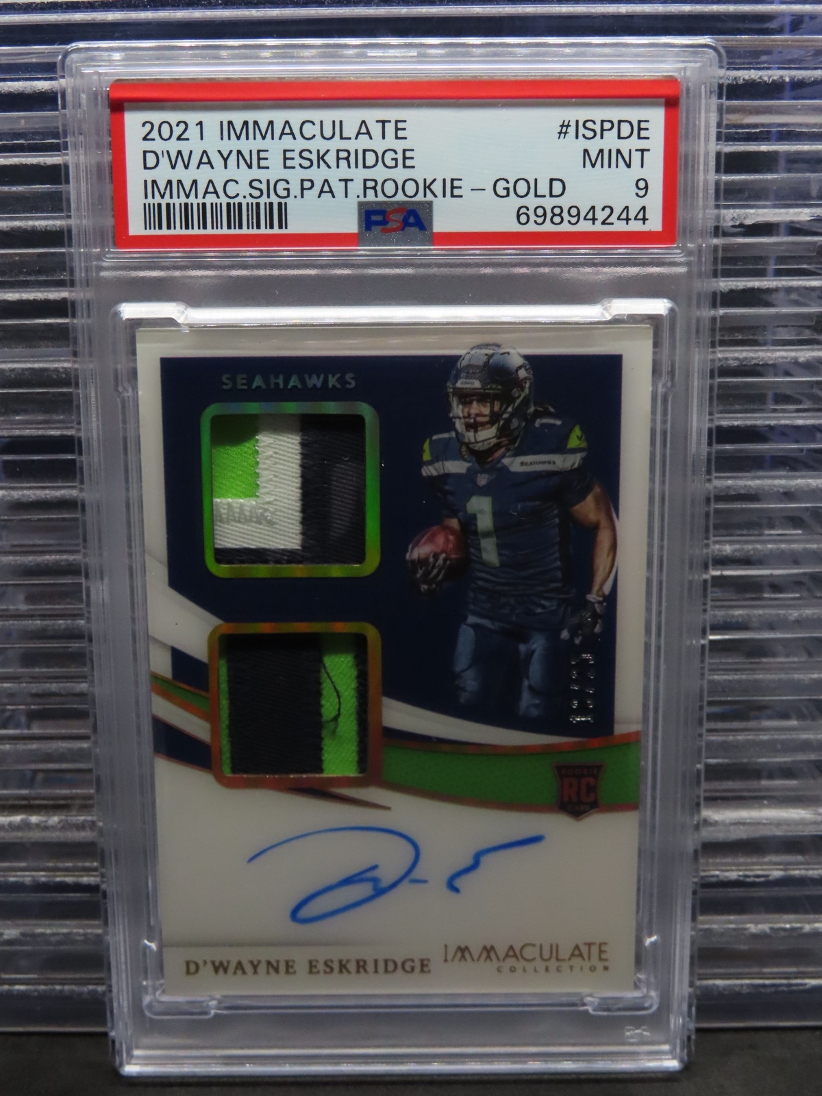 D'Wayne Eskridge Panini Immaculate Collection Immaculate Signature Patches Rookie #ISPDE Gold