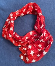 Womens Red White Print Scarf Patriotic Stars July Independence Polyester New