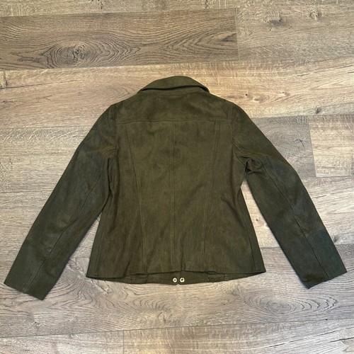 CHICO’S Faux Suede Olive Green Jacket Business Casual Travel Office Small Size 0 - Picture 8 of 14