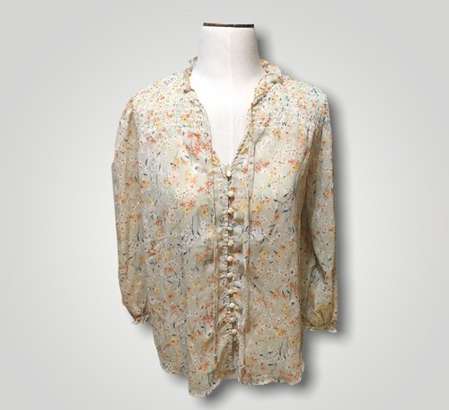 MEINE Damen transparente Blumen Bluse Large Sea Foam grün Goldfaden leicht - Bild 2 von 8