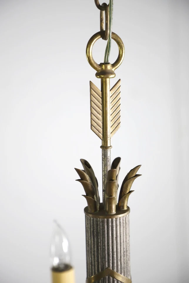 Art Nouveau 5 Arm Nickel Plated Brass & Steel Chandelier - Image 2 of 4