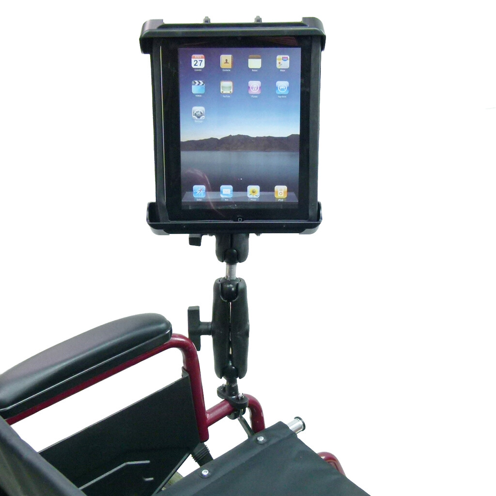 Extended Wheelchair Rail Mount & Heavy Duty Tablet Holder for iPad 1 2