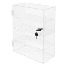 Clear Acrylic Display Case Countertop Box Dustproof Shelves Showcase with Lock